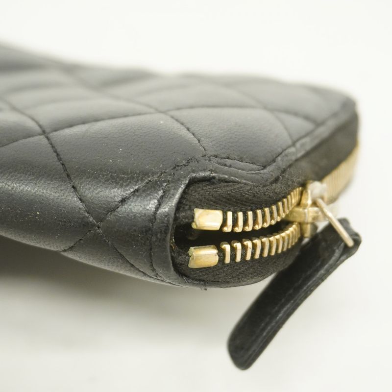 Chanel Long Wallet Matelasse Lambskin Black Chien Pan Gold Hardware Women's
