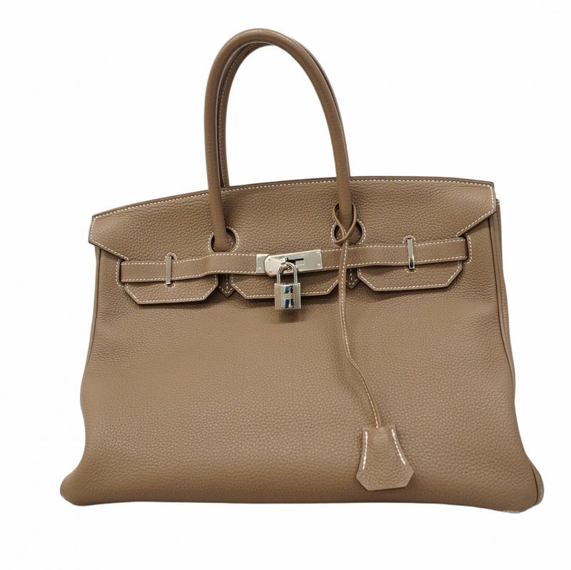 Hermes Handbag Birkin 35 Togo Etoupe Silver Hardware a Engraved Ladies