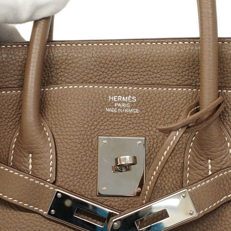 Hermes Handbag Birkin 35 Togo Etoupe Silver Hardware a Engraved Ladies