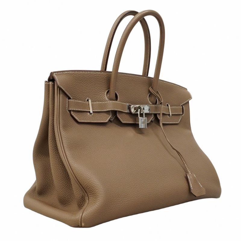 Hermes Handbag Birkin 35 Togo Etoupe Silver Hardware a Engraved Ladies