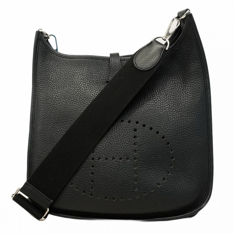 Hermes Shoulder Bag Evelyn 3pm Taurillon Clemence Black Silver Hardware a