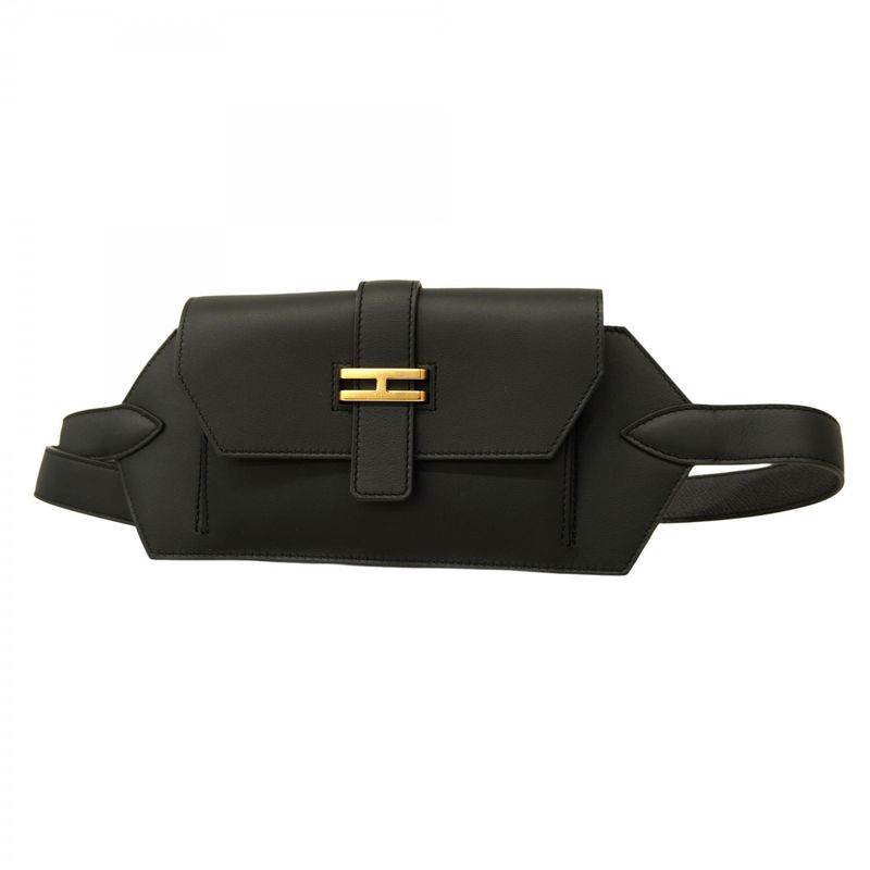 Hermes Waist Bag Elan Pocket 24 Swift Black Gold Hardware W Engraved Ladies