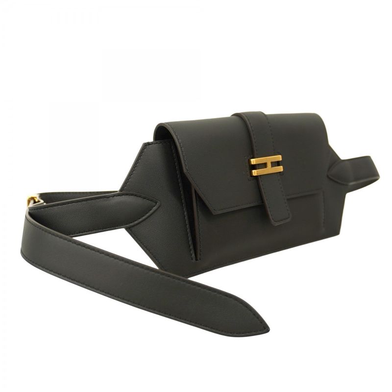 Hermes Waist Bag Elan Pocket 24 Swift Black Gold Hardware W Engraved Ladies