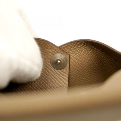 Hermes Card Case Calvi Vaux Epson Taupe Silver Hardware B Engraved Men Women