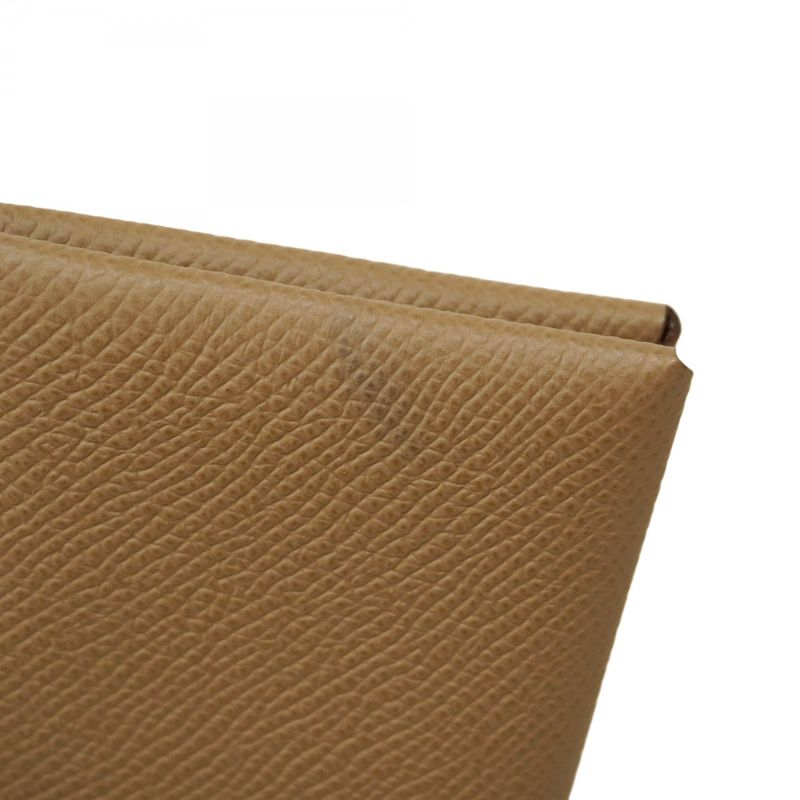 Hermes Card Case Calvi Vaux Epson Taupe Silver Hardware B Engraved Men Women
