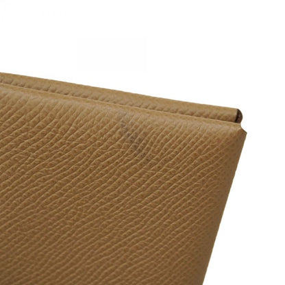 Hermes Card Case Calvi Vaux Epson Taupe Silver Hardware B Engraved Men Women