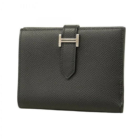 Hermes Wallet Bearn Compact Vaux Epson Black Silver Hardware Y Engraved Ladies