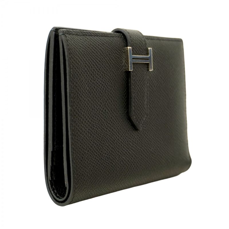 Hermes Wallet Bearn Compact Vaux Epson Black Silver Hardware Y Engraved Ladies