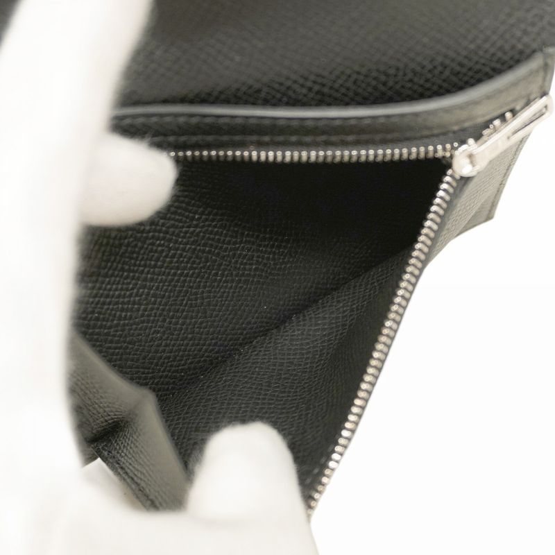 Hermes Wallet Bearn Compact Vaux Epson Black Silver Hardware Y Engraved Ladies