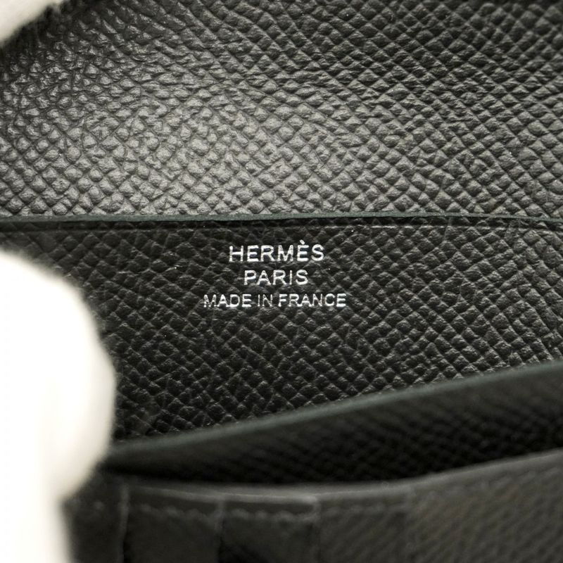 Hermes Wallet Bearn Compact Vaux Epson Black Silver Hardware Y Engraved Ladies