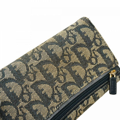 Christian Dior Trifold Wallet Trotter Saddle Canvas Navy Gold Hardware Women's