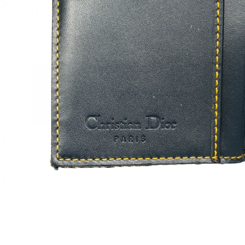 Christian Dior Trifold Wallet Trotter Saddle Canvas Navy Gold Hardware Women's