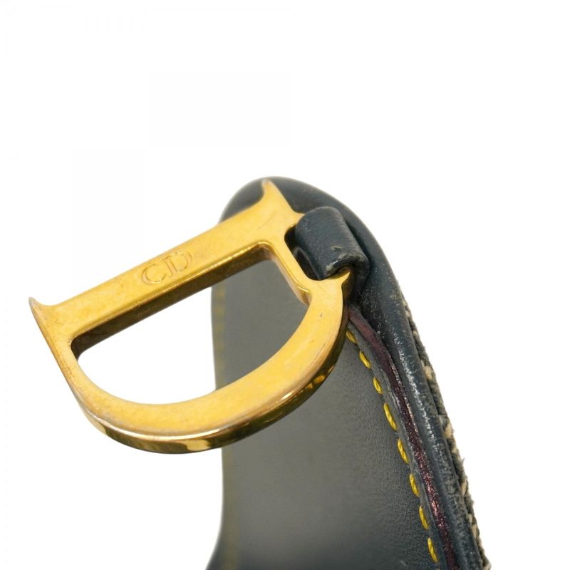 Christian Dior Trifold Wallet Trotter Saddle Canvas Navy Gold Hardware Women's