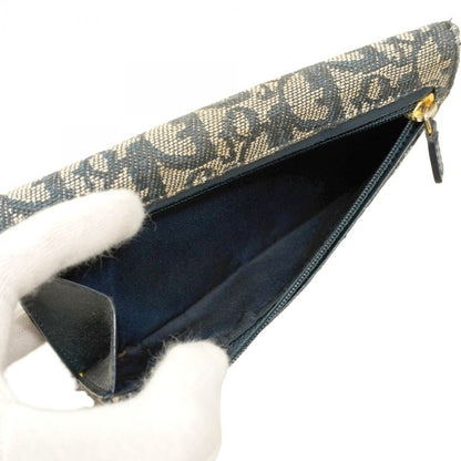 Christian Dior Trifold Wallet Trotter Saddle Canvas Navy Gold Hardware Women's