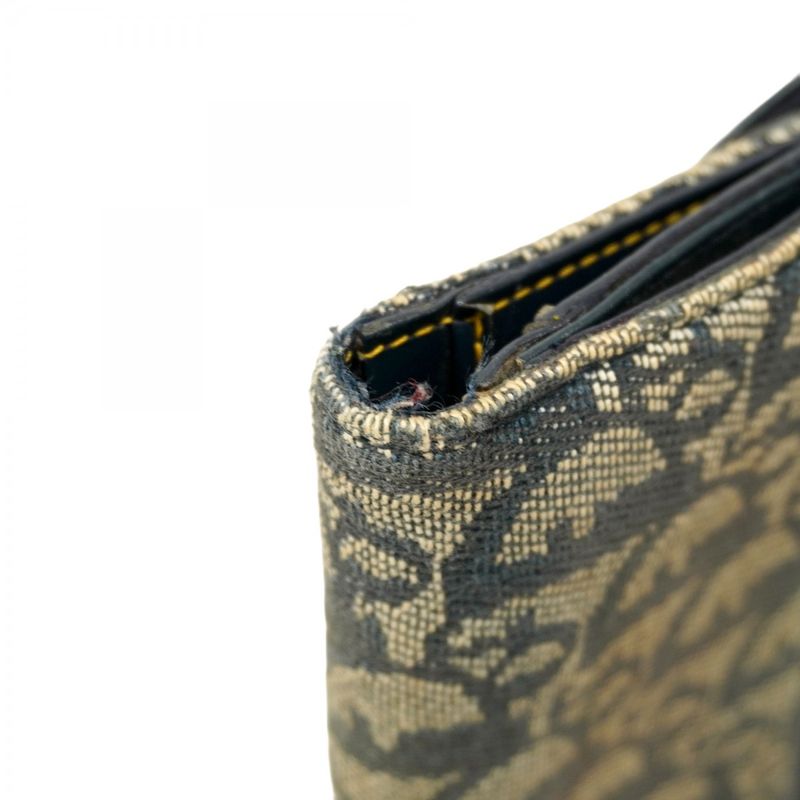 Christian Dior Trifold Wallet Trotter Saddle Canvas Navy Gold Hardware Women's