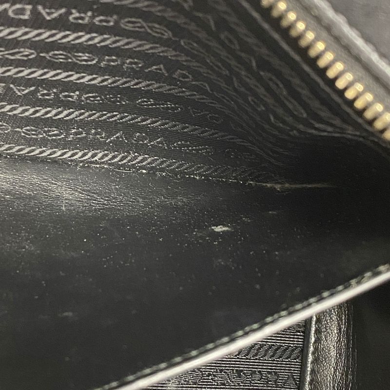 Prada Shoulder Bag Saffiano Leather Beige Black Gold Hardware Women's