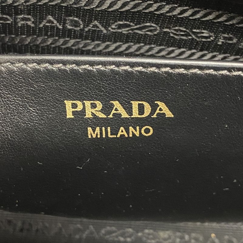 Prada Shoulder Bag Saffiano Leather Beige Black Gold Hardware Women's