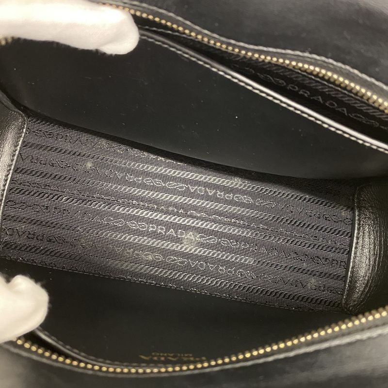 Prada Shoulder Bag Saffiano Leather Beige Black Gold Hardware Women's