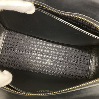 Prada Shoulder Bag Saffiano Leather Beige Black Gold Hardware Women's