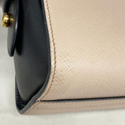 Prada Shoulder Bag Saffiano Leather Beige Black Gold Hardware Women's