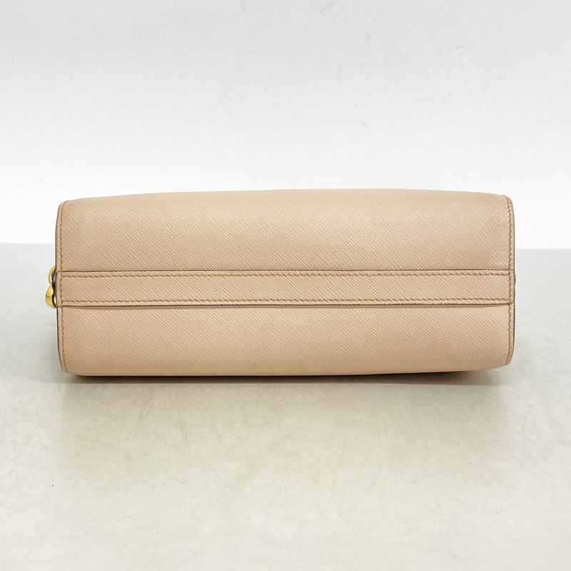 Prada Shoulder Bag Saffiano Leather Beige Black Gold Hardware Women's