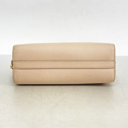 Prada Shoulder Bag Saffiano Leather Beige Black Gold Hardware Women's