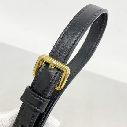 Prada Shoulder Bag Saffiano Leather Beige Black Gold Hardware Women's