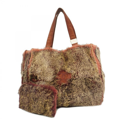 Chanel Tote Bag Lapin Fur Beige Bordeaux Silver Hardware Ladies
