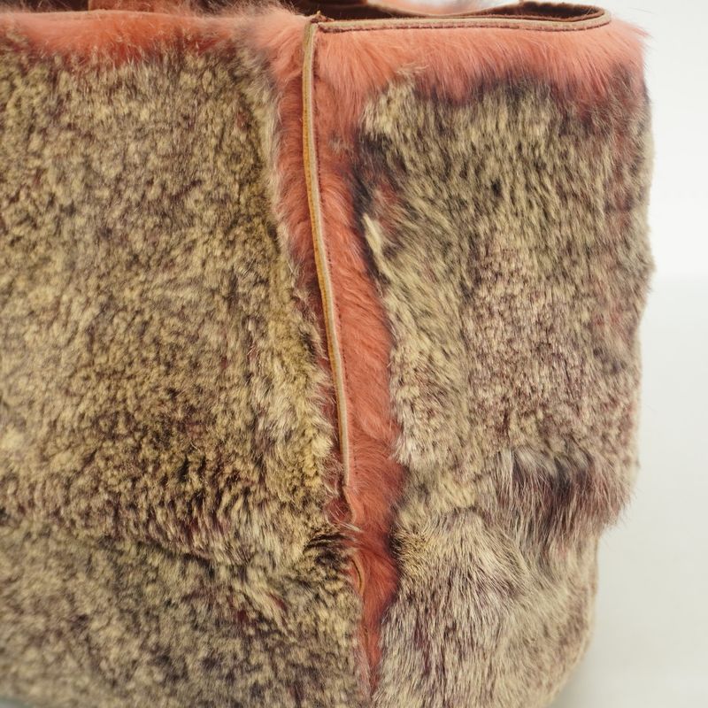Chanel Tote Bag Lapin Fur Beige Bordeaux Silver Hardware Ladies