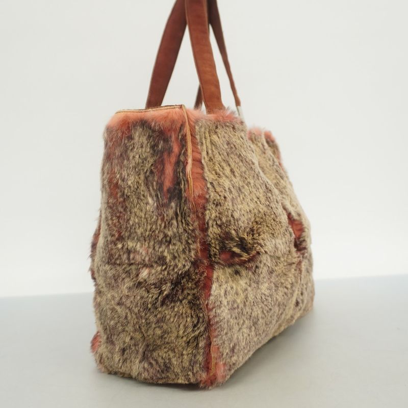 Chanel Tote Bag Lapin Fur Beige Bordeaux Silver Hardware Ladies