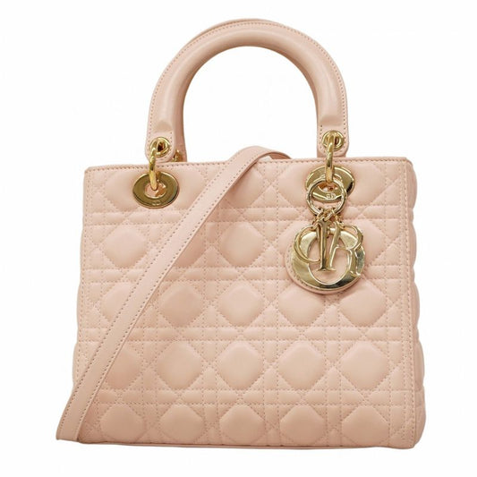 Christian Dior Handbag Cannage Lady Dior Leather Pink Gold Hardware 2way Bag