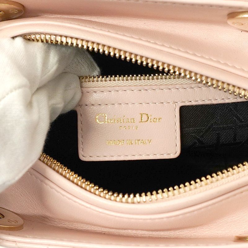Christian Dior Handbag Cannage Lady Dior Leather Pink Gold Hardware 2way Bag