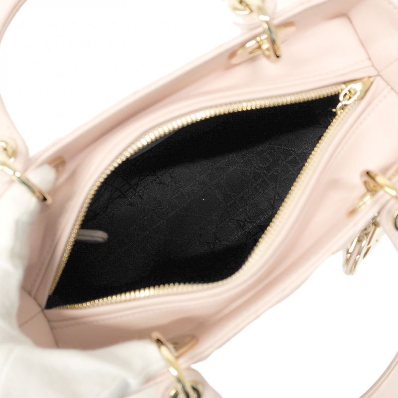 Christian Dior Handbag Cannage Lady Dior Leather Pink Gold Hardware 2way Bag