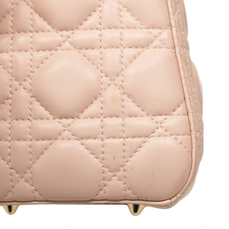 Christian Dior Handbag Cannage Lady Dior Leather Pink Gold Hardware 2way Bag