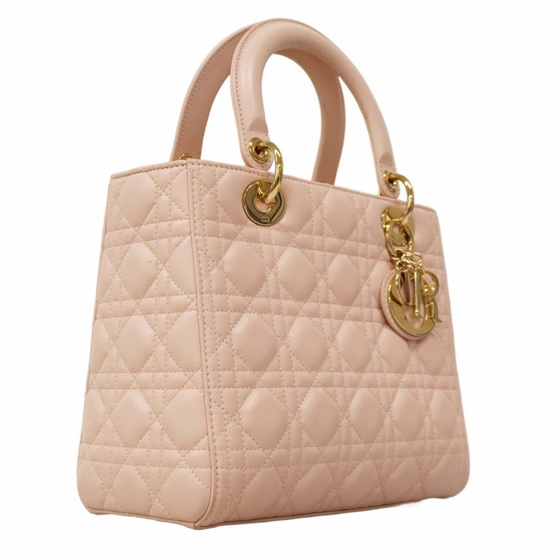 Christian Dior Handbag Cannage Lady Dior Leather Pink Gold Hardware 2way Bag