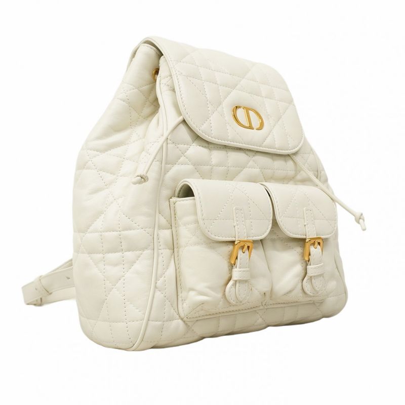 Christian Dior Backpack/daypack Macro Cannage Caro Leather White Gold Hardware