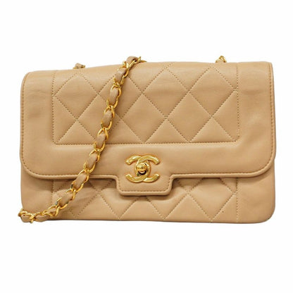 Chanel Shoulder Bag Matelasse Lambskin Beige Gold Hardware Women's