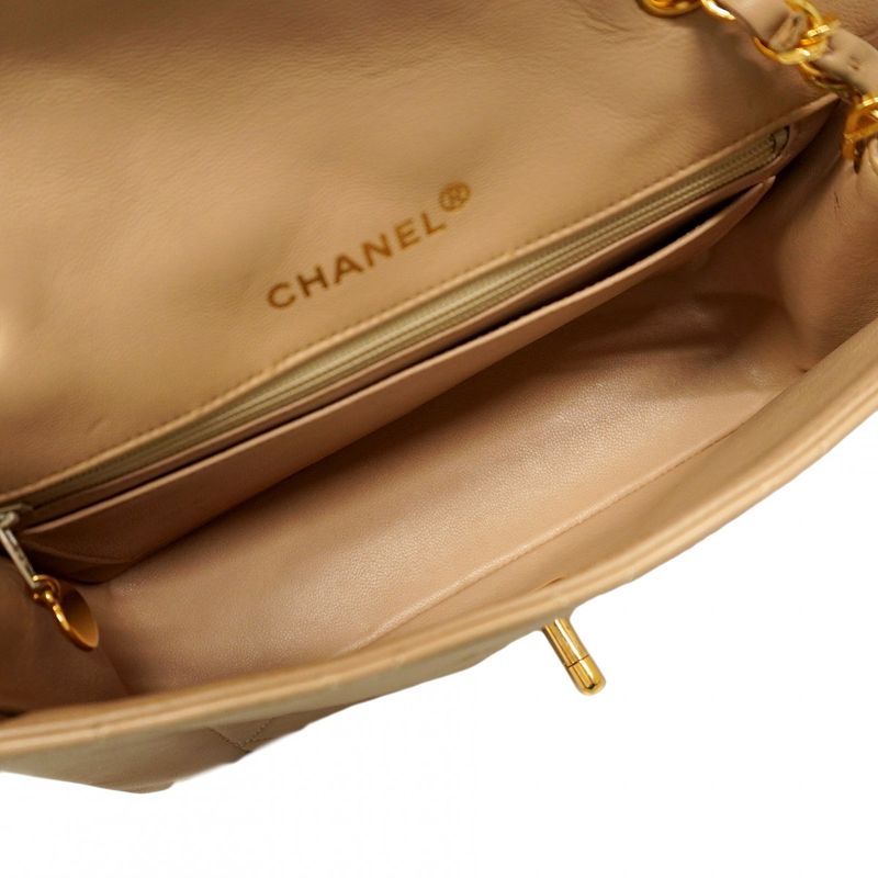 Chanel Shoulder Bag Matelasse Lambskin Beige Gold Hardware Women's