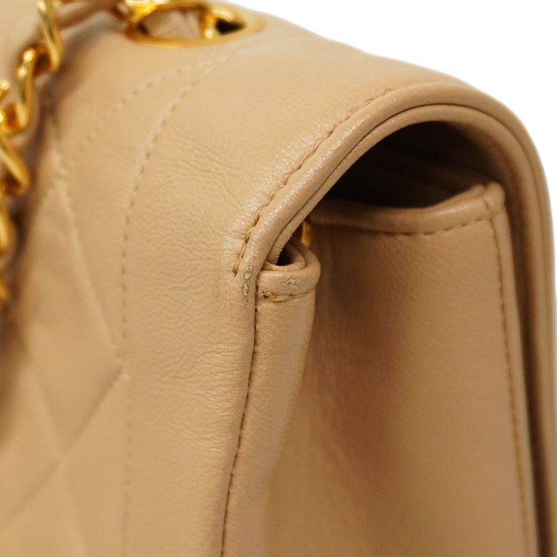 Chanel Shoulder Bag Matelasse Lambskin Beige Gold Hardware Women's