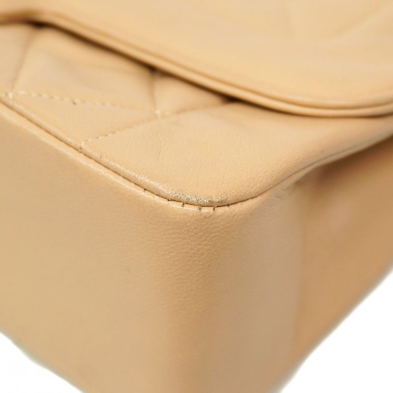 Chanel Shoulder Bag Matelasse Lambskin Beige Gold Hardware Women's