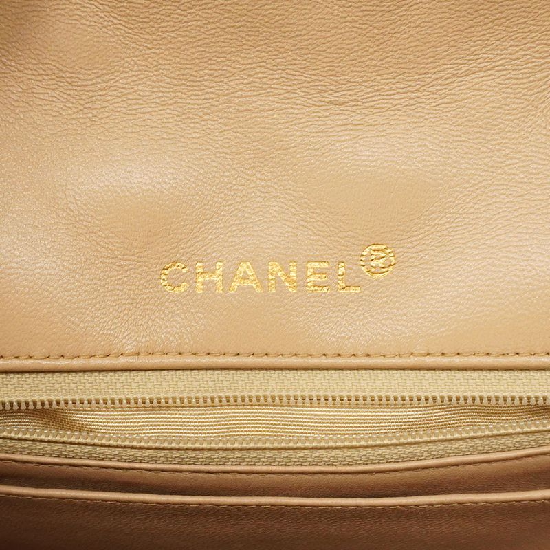 Chanel Shoulder Bag Matelasse Lambskin Beige Gold Hardware Women's