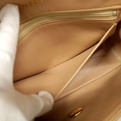 Chanel Shoulder Bag Matelasse Lambskin Beige Gold Hardware Women's