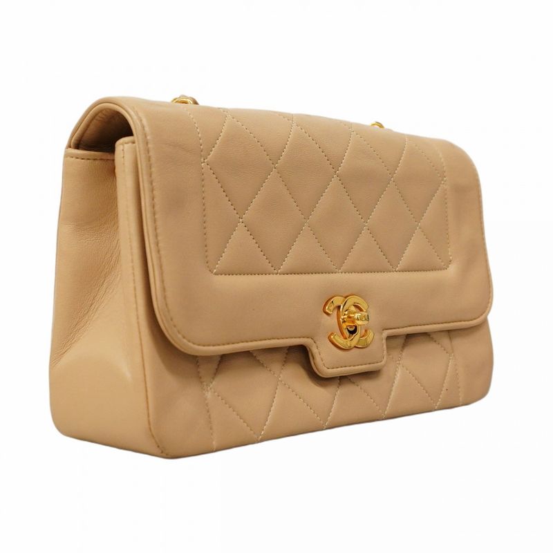 Chanel Shoulder Bag Matelasse Lambskin Beige Gold Hardware Women's