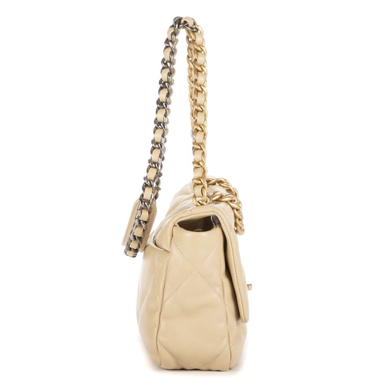Chanel19 Flap Beige Frill Calfskin Leather