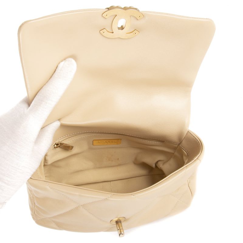 Chanel19 Flap Beige Frill Calfskin Leather