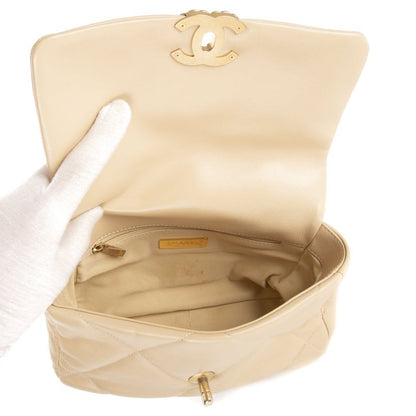 Chanel19 Flap Beige Frill Calfskin Leather
