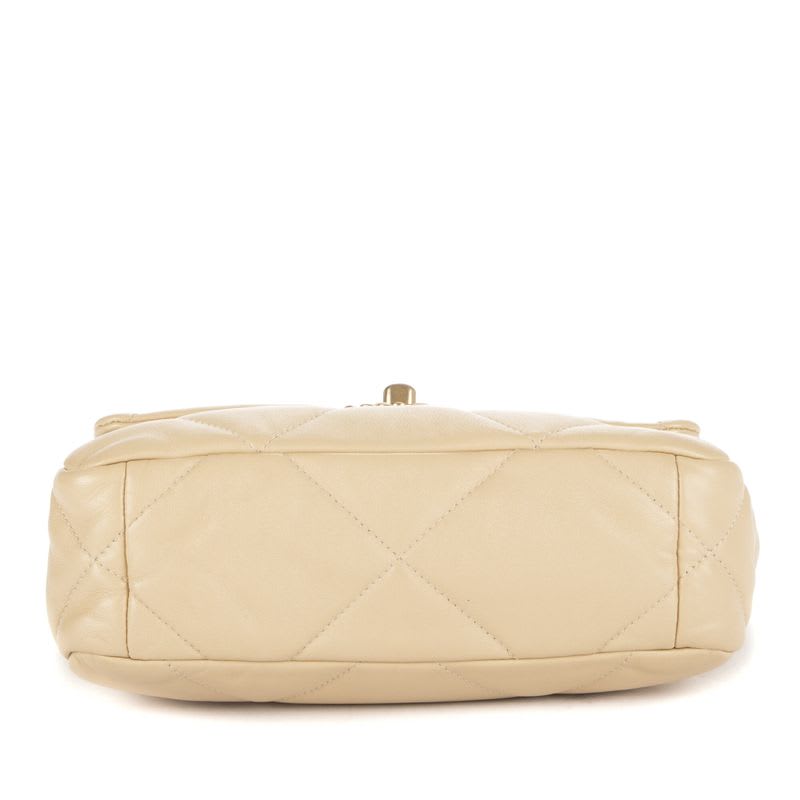 Chanel19 Flap Beige Frill Calfskin Leather