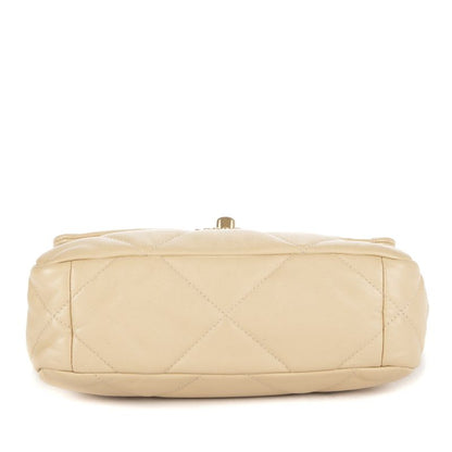 Chanel19 Flap Beige Frill Calfskin Leather