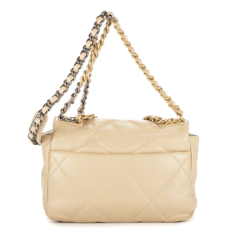 Chanel19 Flap Beige Frill Calfskin Leather