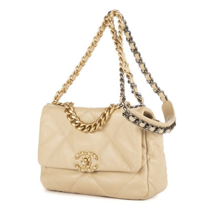 Chanel19 Flap Beige Frill Calfskin Leather